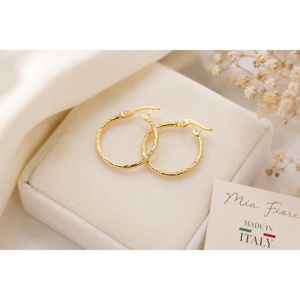 Mia Fiore 18K Gold Plated Italian Textured Hoop Earrings NWT